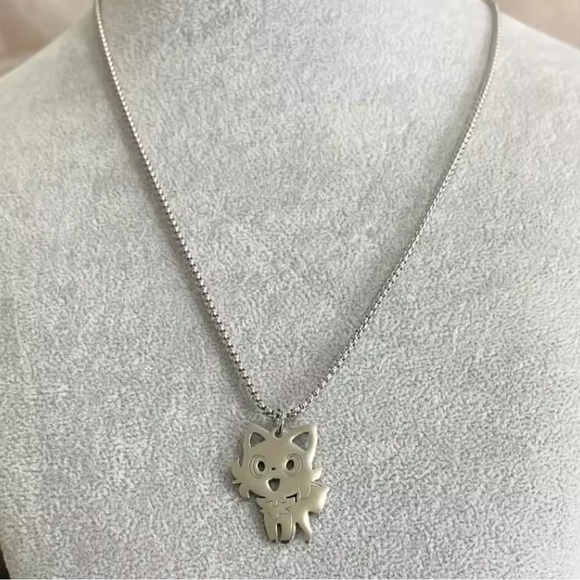 925 Sterling Silver Pokemon Sprigatito Cut-Out Silhouette Pendant Necklace Anime - Picture 2 of 4